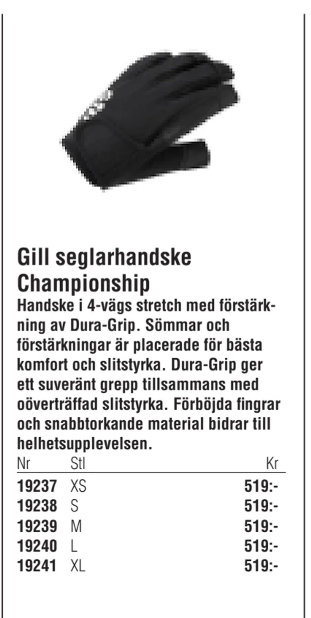 Erbjudanden på Gill seglarhandske Championship från Erlandsons Brygga för 519 kr
