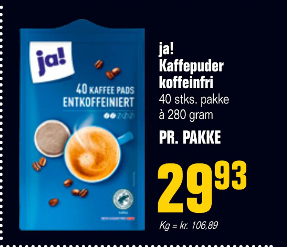 Tilbud på ja! Kaffepuder koffeinfri fra Otto Duborg til 29,93 kr.