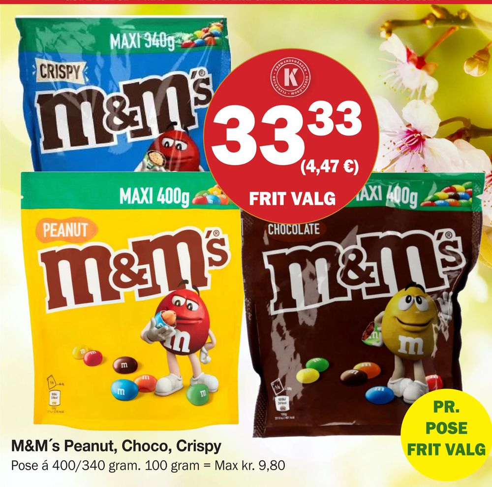 Tilbud på M&M´s Peanut, Choco, Crispy fra Købmandsgården til 33,33 kr.