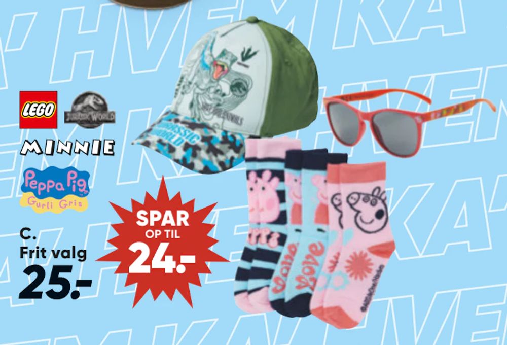 Tilbud på Kasket, solbriller eller 3-pak strømper med kendte figurer fra Bilka til 25 kr.
