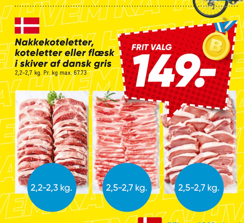 Tilbud på Nakkekoteletter, koteletter eller flæsk i skiver af dansk gris fra Bilka til 149 kr.