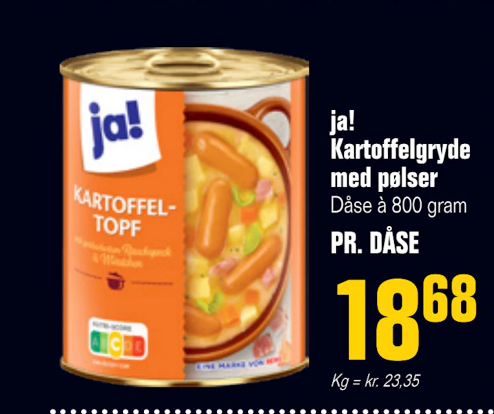 Tilbud på ja! Kartoffelgryde med pølser fra Poetzsch Padborg til 18,68 kr.
