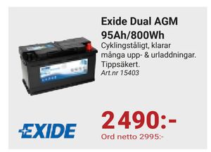 Exide Dual AGM 95Ah/800Wh
