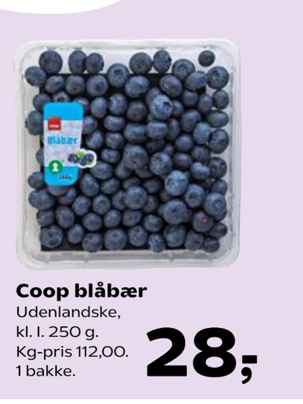 Tilbud på Coop blåbær fra Kvickly til 28 kr.