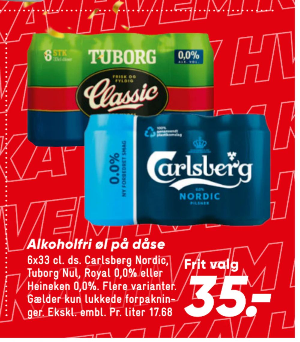 Tilbud på Alkoholfri øl på dåse fra Bilka til 35 kr.