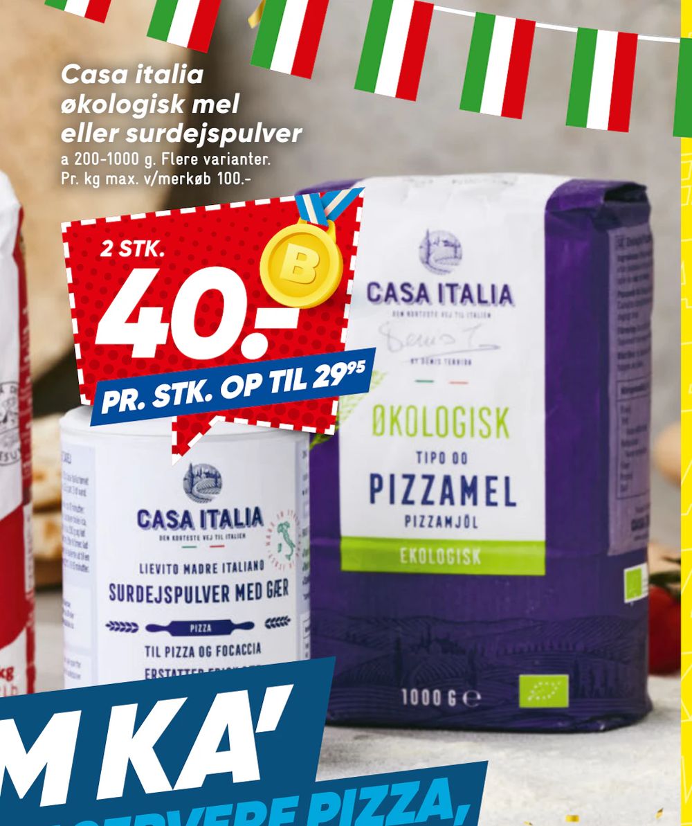Tilbud på Casa italia økologisk mel eller surdejspulver fra Bilka til 40 kr.