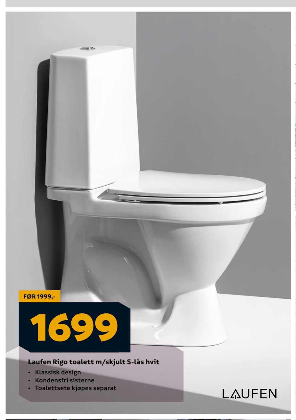 Tilbud på Laufen Rigo toalett m/skjult S-lås hvit fra Megaflis til 1 699 kr
