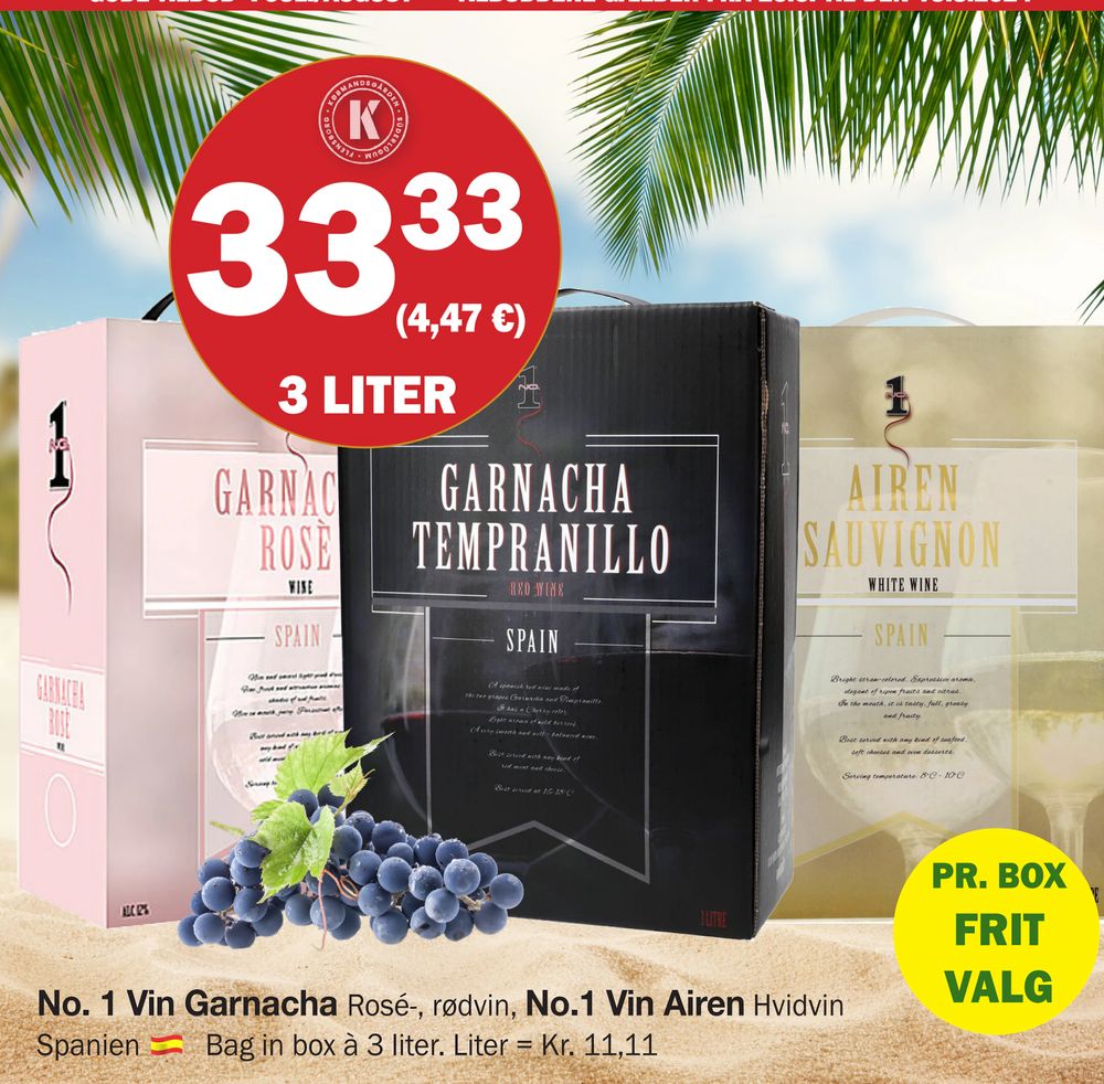 Tilbud på No. 1 Vin Garnacha, No.1 Vin Airen fra Købmandsgården til 33,33 kr.