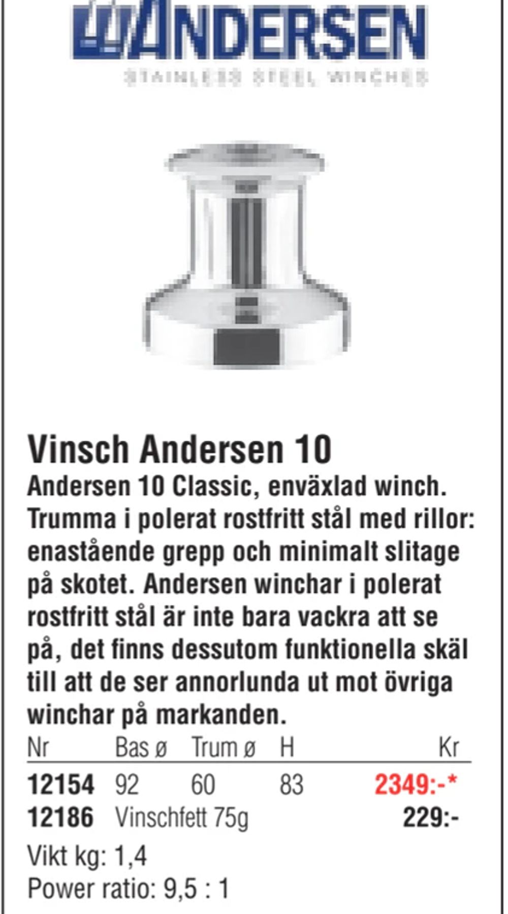 Erbjudanden på Vinsch Andersen 10 från Erlandsons Brygga för 2 349 kr