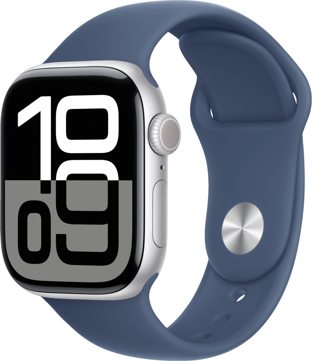 Tilbud på Apple Watch S10 42mm GPS (Silver Aluminium/Denim sportsrem) S/M fra Elgiganten til 3.099 kr.