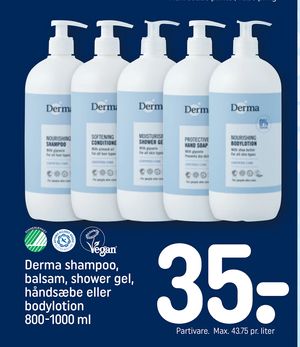 Derma shampoo, balsam, shower gel, håndsæbe eller bodylotion 800-1000 ml