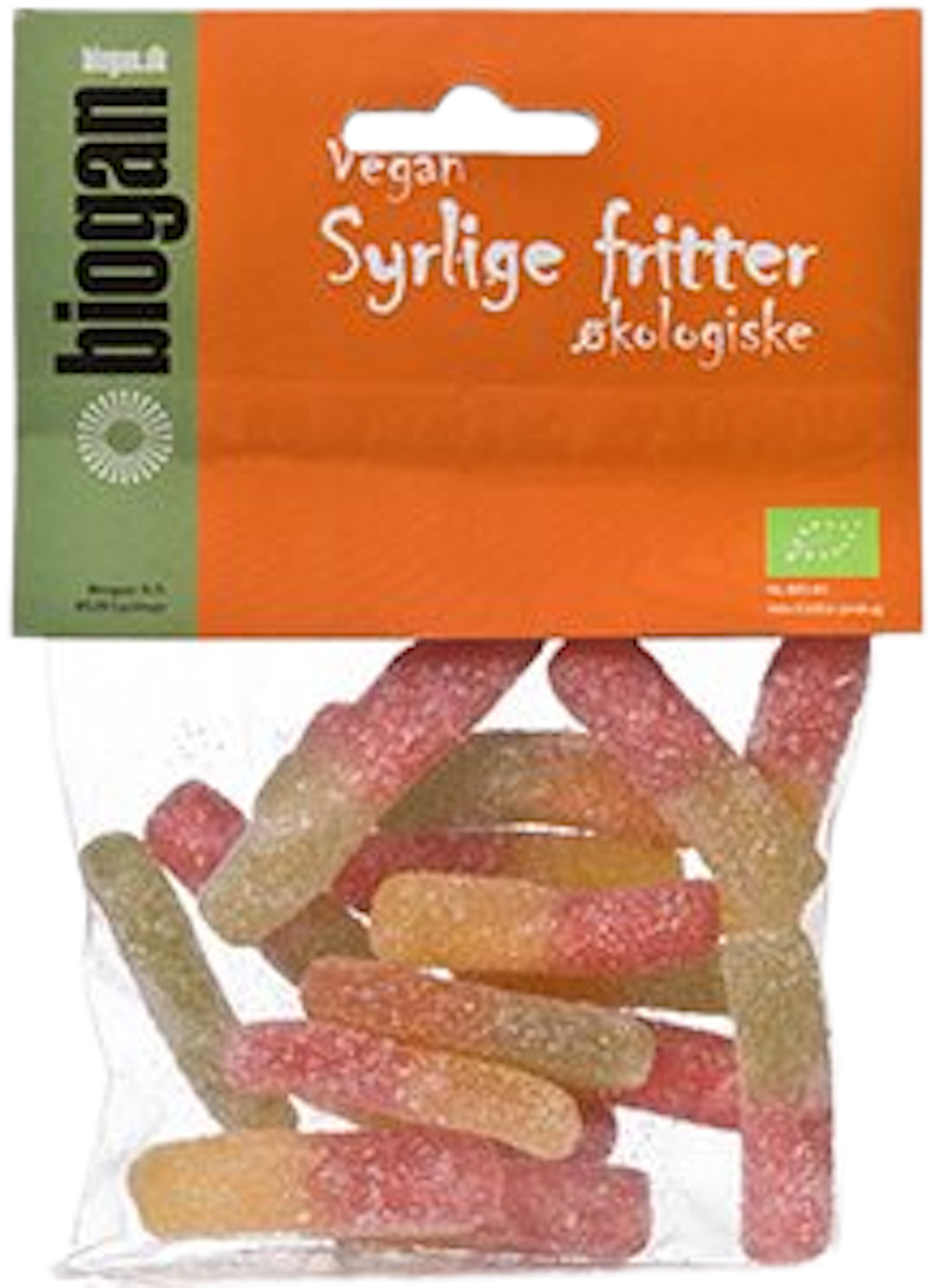 Tilbud på Syrlige fritter vingummi Øko (Biogan) fra Helsam til 19,95 kr.