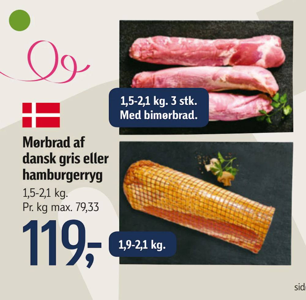 Tilbud på Mørbrad af dansk gris eller hamburgerryg fra føtex til 119 kr.
