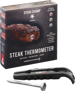 Steak Champ trådløs stegetermometer med 3-farvet LED lys