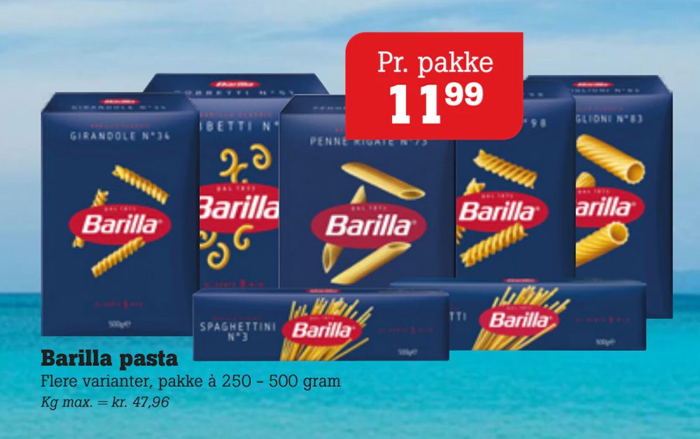 Tilbud på Barilla pasta fra Poetzsch Padborg til 11,99 kr.
