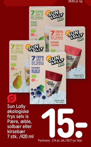 Sun Lolly økologiske frys selv is Pære, æble, solbær eller kirsebær 7 stk. /420 ml
