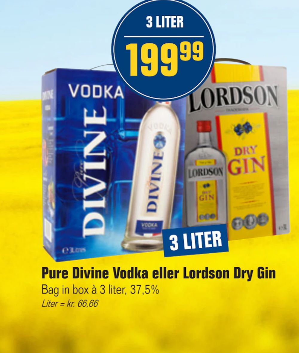 Tilbud på Pure Divine Vodka eller Lordson Dry Gin fra Otto Duborg til 199,99 kr.