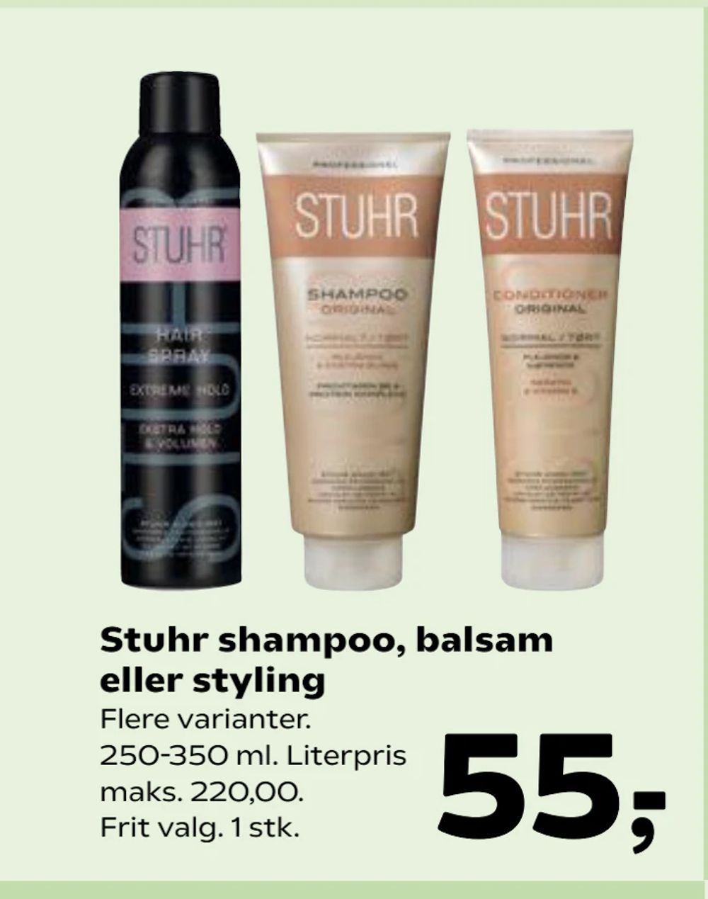 Tilbud på Stuhr shampoo, balsam eller styling fra Kvickly til 55 kr.