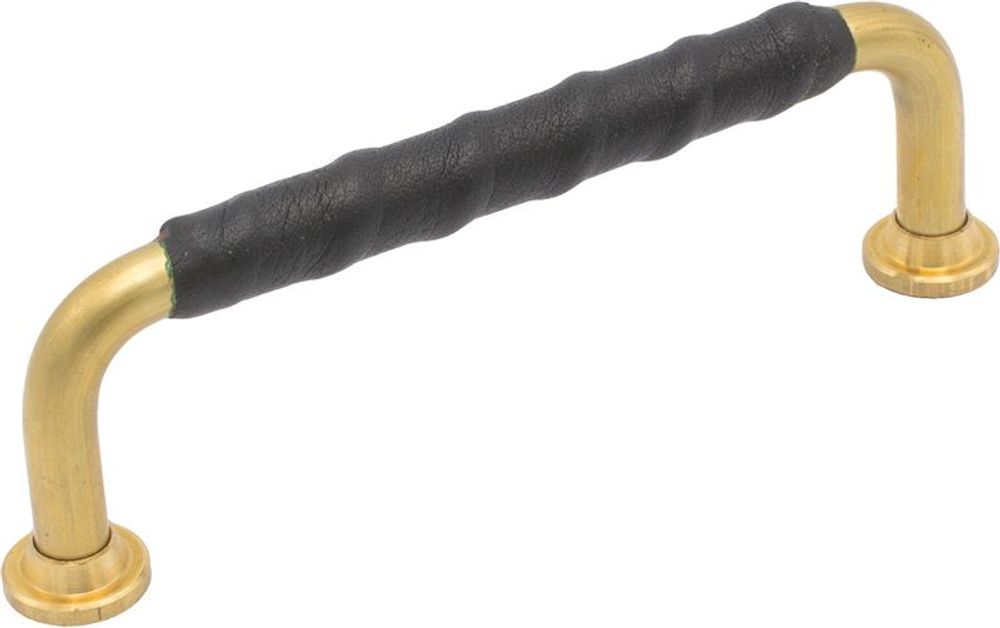 Tilbud på 1353 Håndtak m/lærgrep 110 mm (C/C:96), Ubehandlet messing / Sort lær fra Flisekompaniet til 293 kr