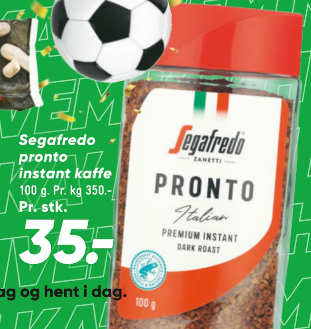 Tilbud på Segafredo pronto instant kaffe fra Bilka til 35 kr.
