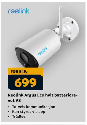 Reolink Argus Eco hvit batteridrevet V3