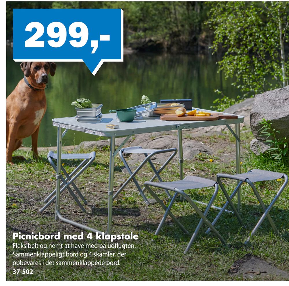 Tilbud på Picnicbord med 4 klapstole fra Biltema til 299 kr.