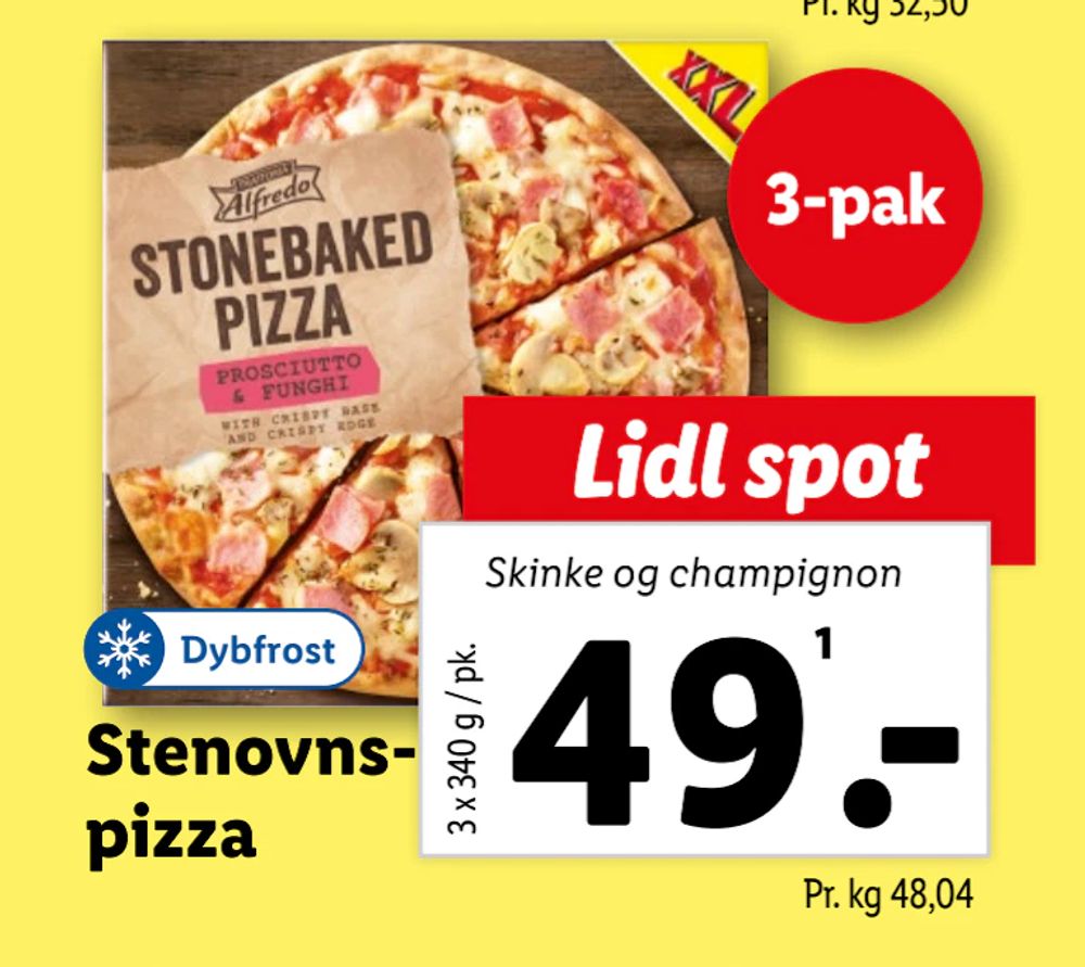 Tilbud på Stenovnspizza fra Lidl til 49 kr.