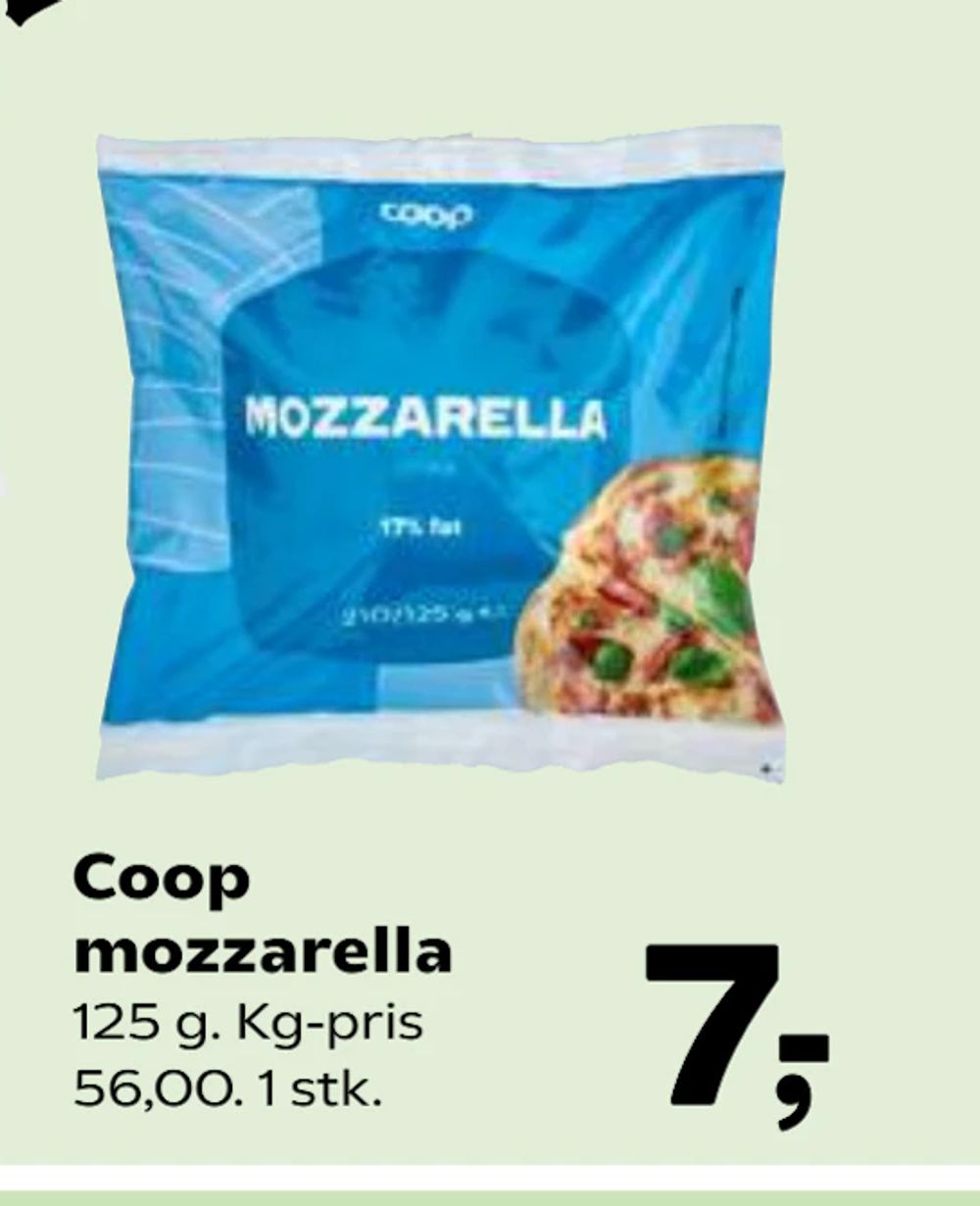 Tilbud på Coop mozzarella fra Kvickly til 7 kr.