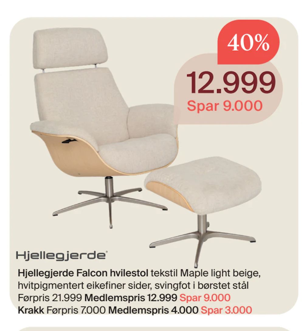 Tilbud på Hjellegjerde Falcon hvilestol fra Møbelringen til 12 999 kr