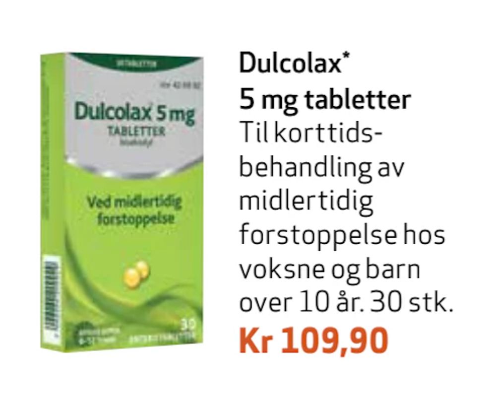 Tilbud på Dulcolax 5 mg tabletter fra Apotek 1 til 109,90 kr