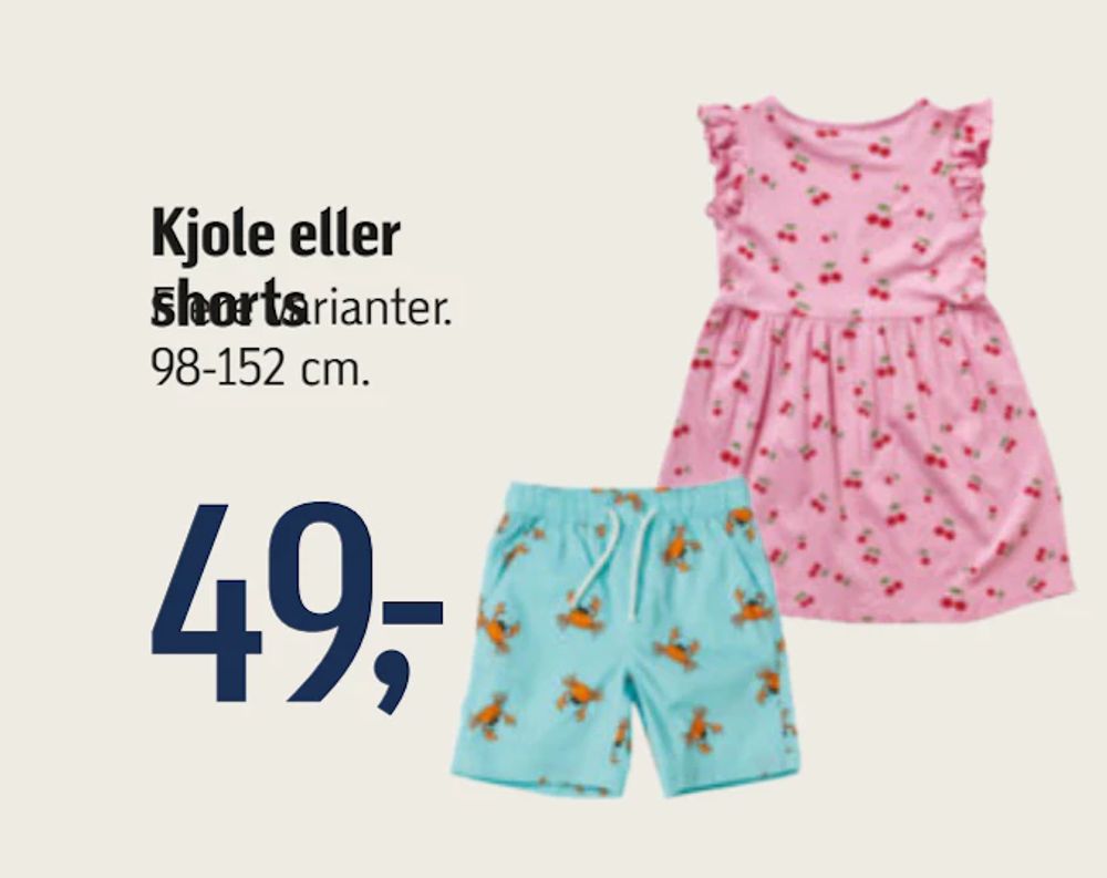 Tilbud på Kjole eller shorts fra føtex til 49 kr.