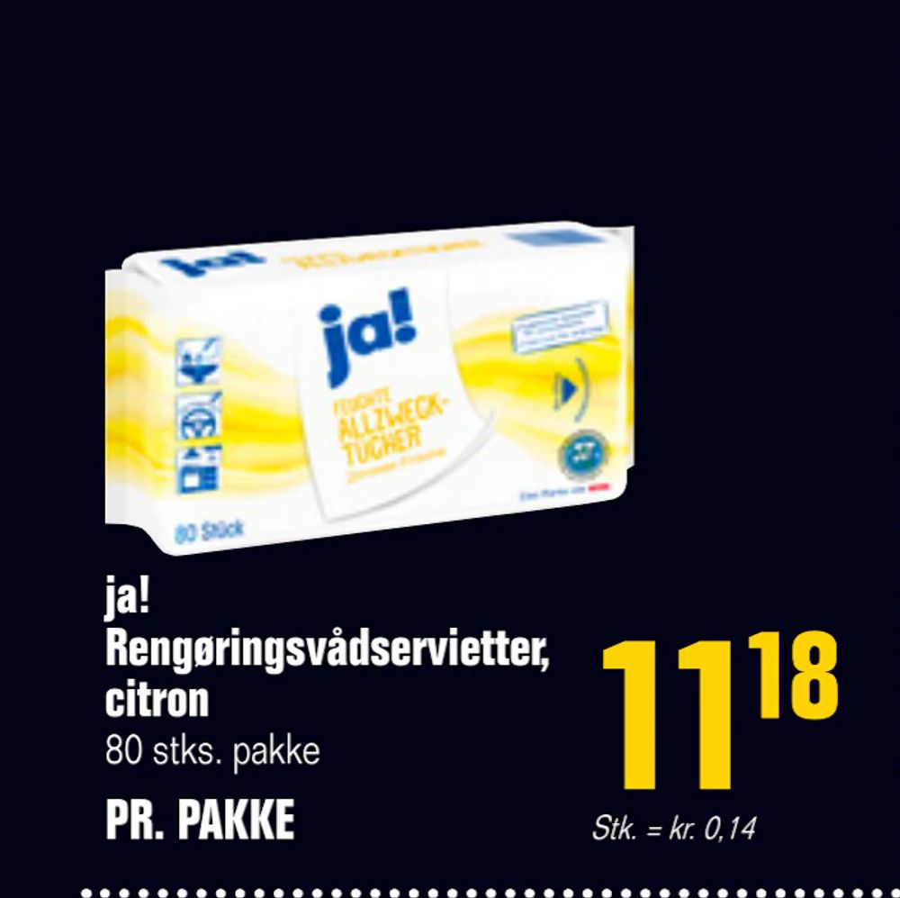Tilbud på ja! Rengøringsvådservietter, citron fra Poetzsch Padborg til 11,18 kr.