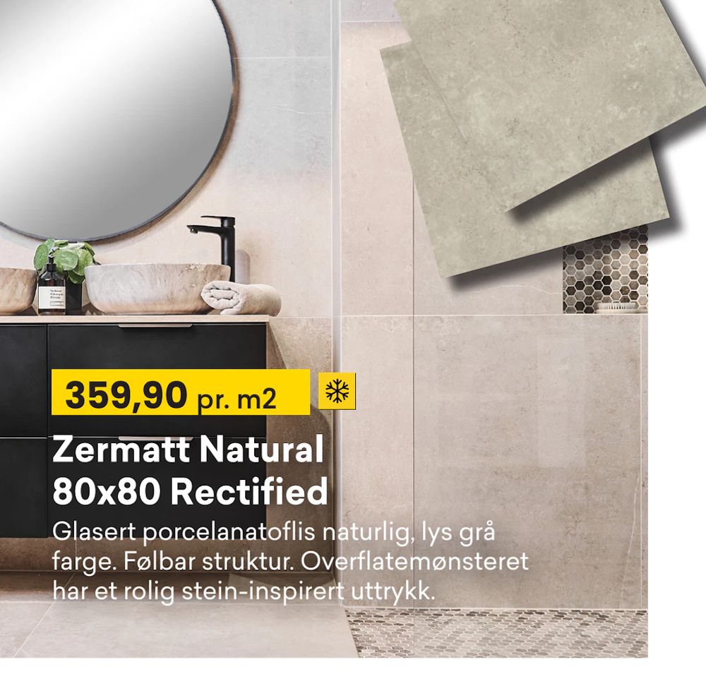 Tilbud på Zermatt Natural 80x80 Rectified fra Right Price Tiles til 359,90 kr