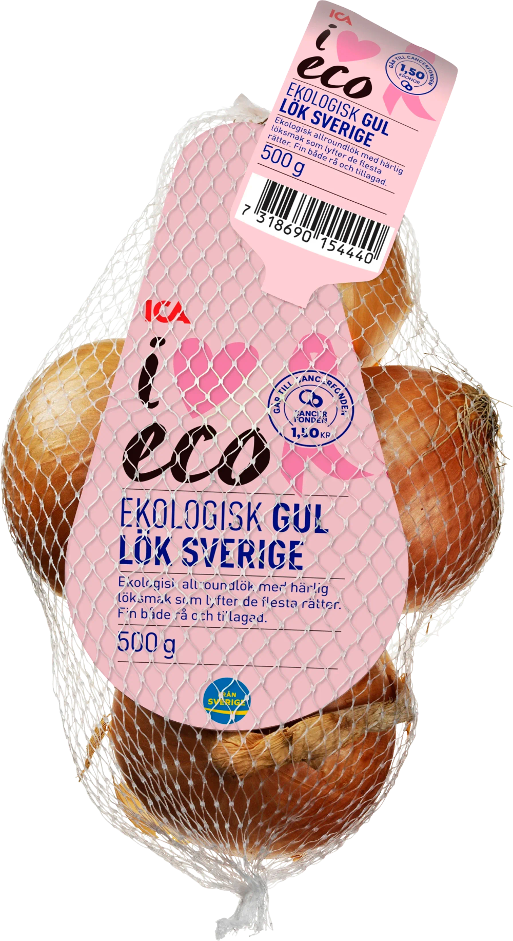 Erbjudanden på Ekologisk gul lök i nät (ICA I love eco. Rosa Bandet. Sverige) från ICA Kvantum för 18 kr