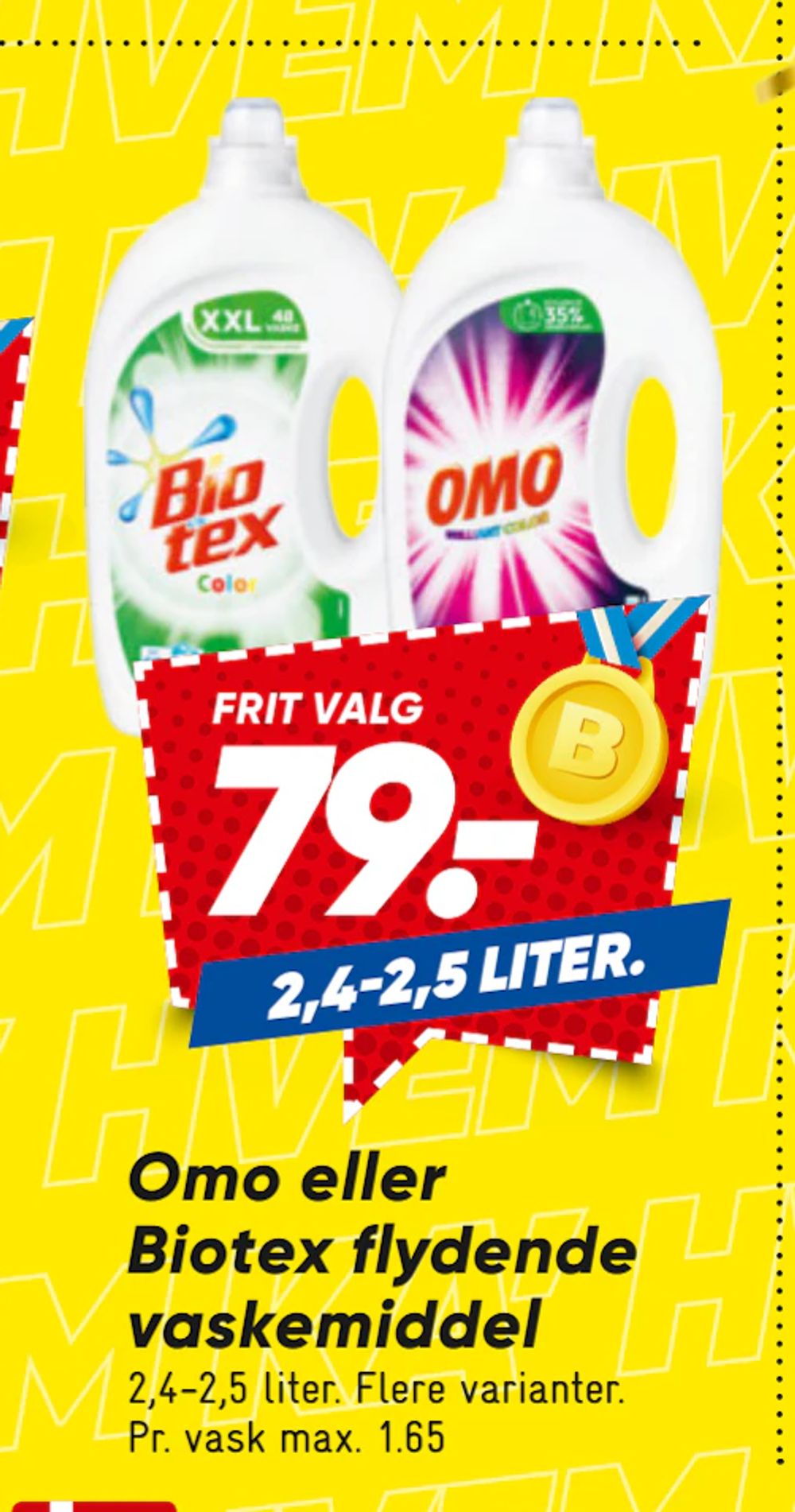 Tilbud på Omo eller Biotex flydende vaskemiddel fra Bilka til 79 kr.