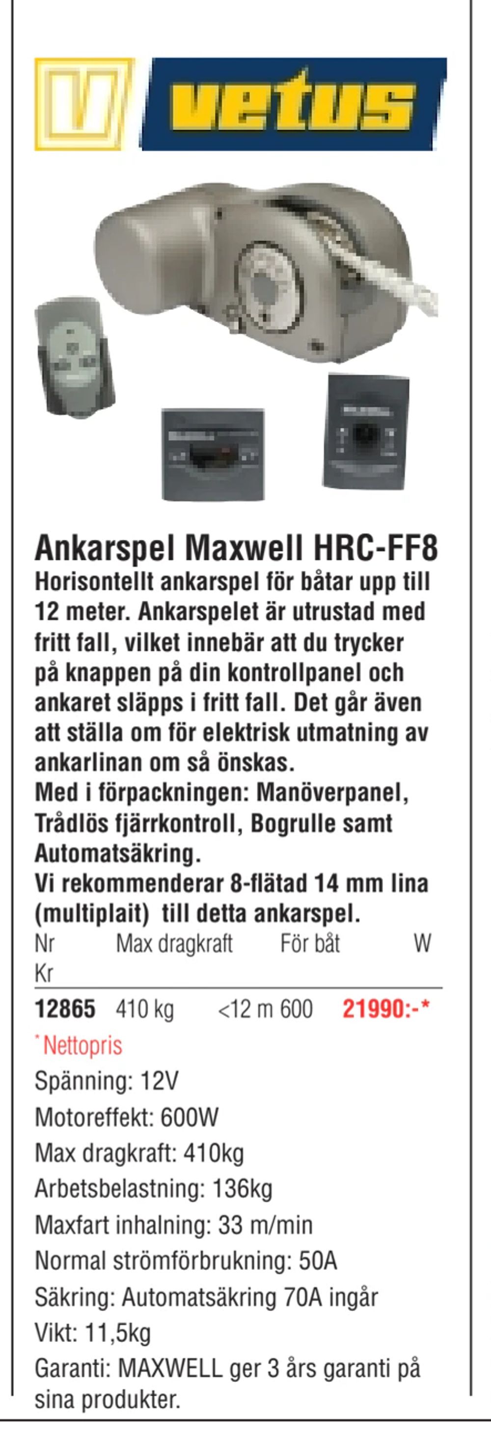 Erbjudanden på Ankarspel Maxwell HRC-FF8 från Erlandsons Brygga för 21 990 kr