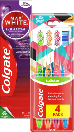 Tandkräm Total, Sensitive, Max white Tandborste twister 4-pack (Colgate)