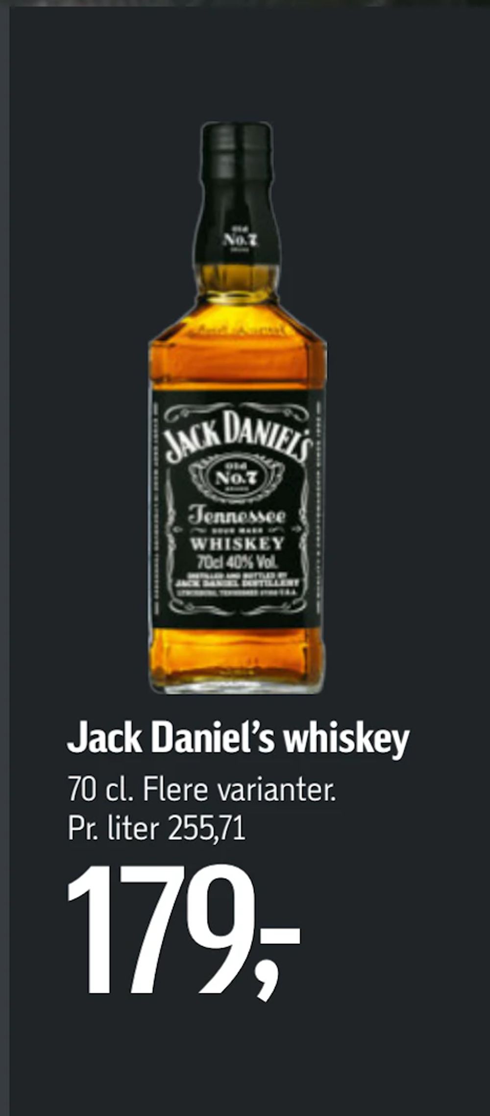 Tilbud på Jack Daniel’s whiskey fra føtex til 179 kr.