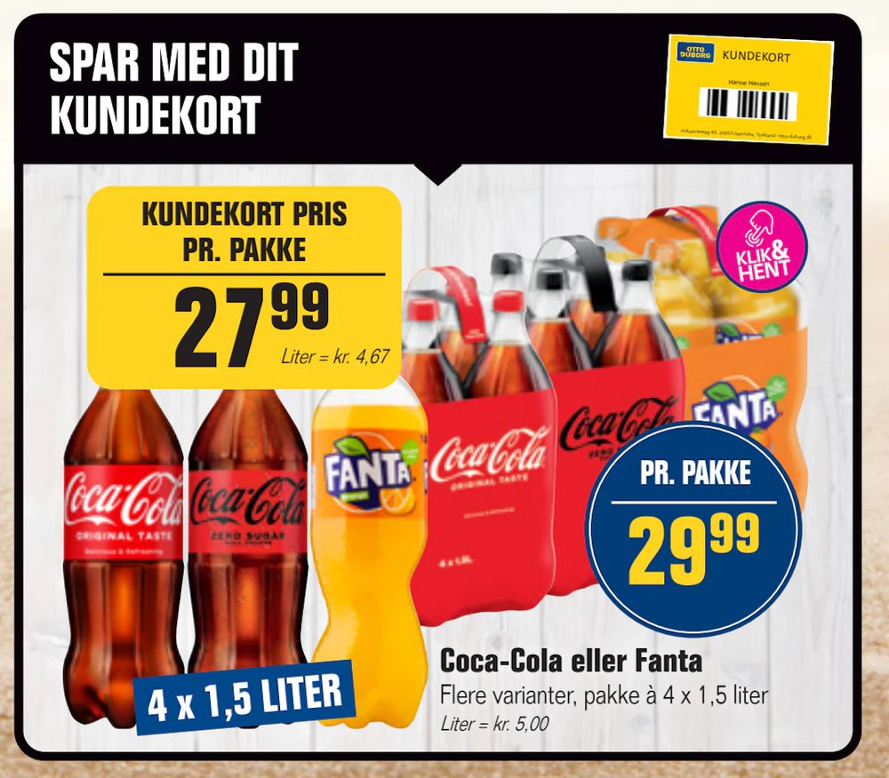 Tilbud på Coca-Cola eller Fanta fra Otto Duborg til 29,99 kr.