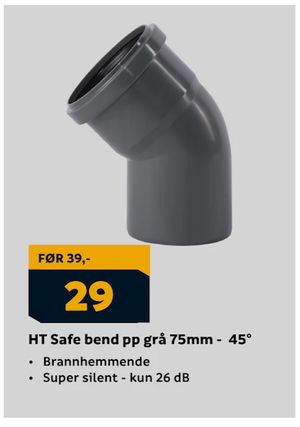 HT Safe bend pp grå 75mm - 45°