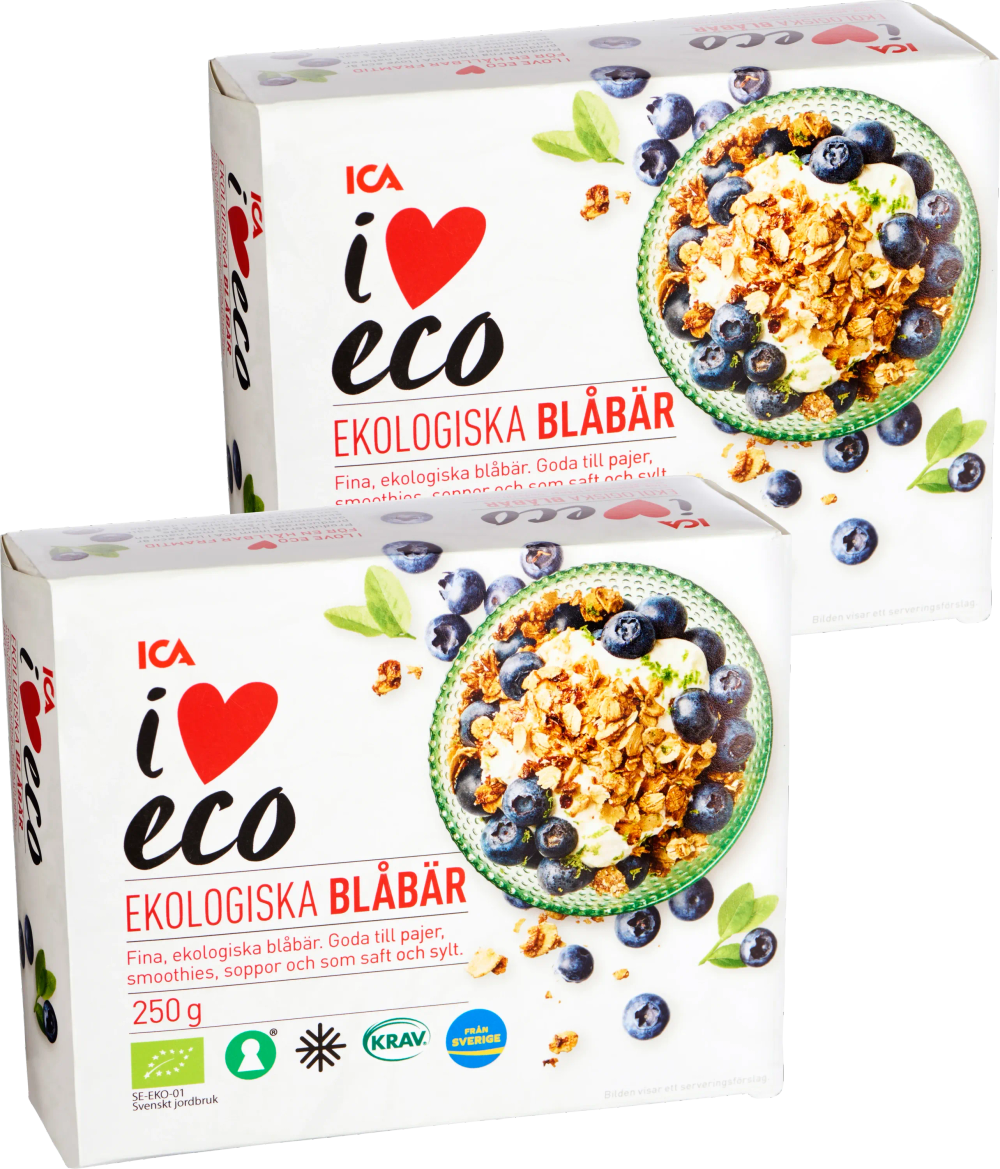 Erbjudanden på Frysta ekologiska blåbär (ICA I love eco) från ICA Kvantum för 35 kr