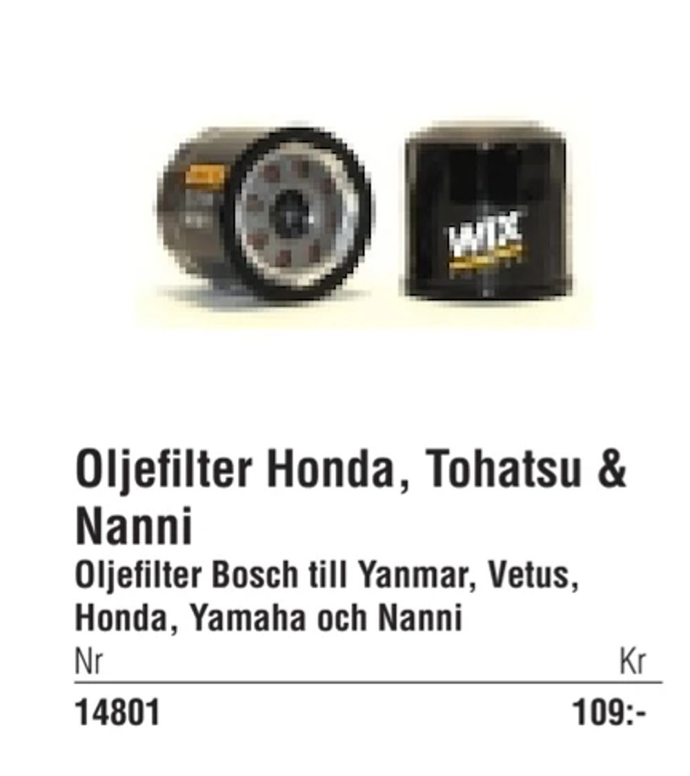 Erbjudanden på Oljefilter Honda, Tohatsu & Nanni från Erlandsons Brygga för 109 kr