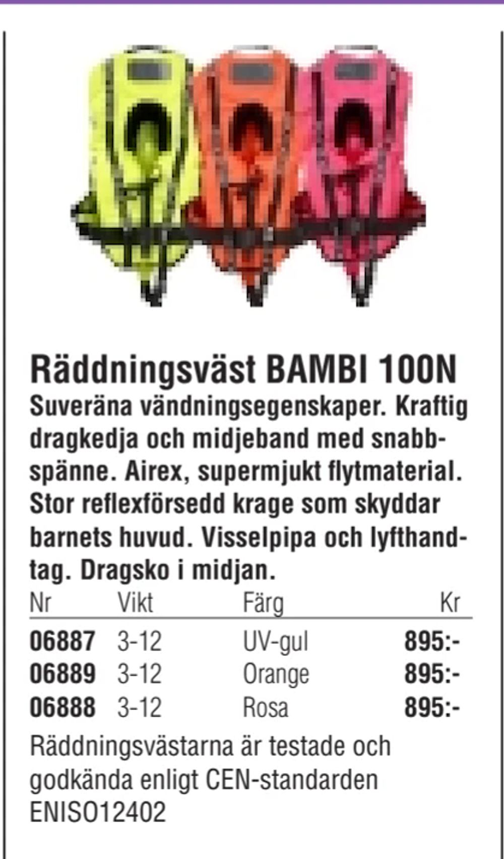 Erbjudanden på Räddningsväst BAMBI 100N från Erlandsons Brygga för 895 kr