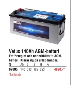 Vetus 140Ah AGM-batteri