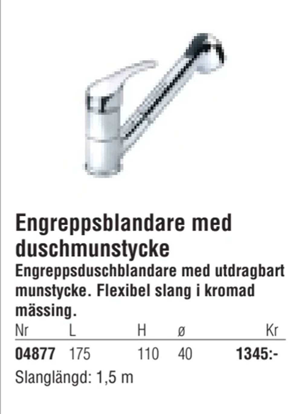 Erbjudanden på Engreppsblandare med duschmunstycke från Erlandsons Brygga för 1 345 kr