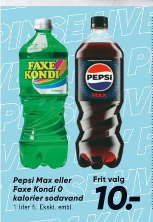 Pepsi Max eller Faxe Kondi 0 kalorier sodavand