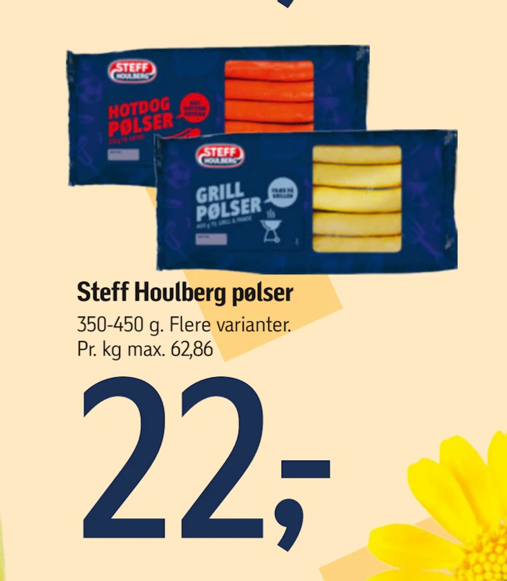Tilbud på Steff Houlberg pølser fra føtex til 22 kr.