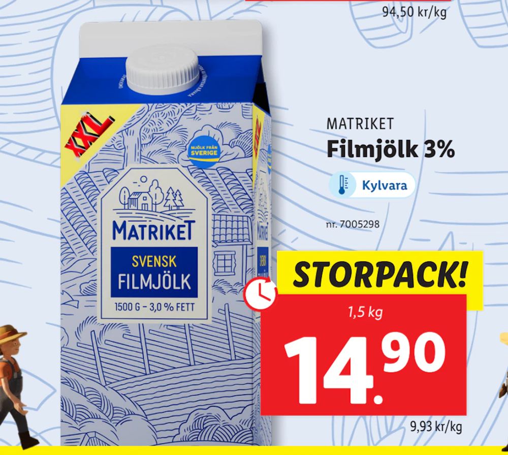 Erbjudanden på Filmjölk 3% från Lidl för 14,90 kr