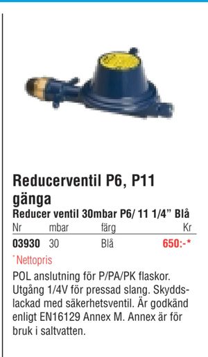 Reducerventil P6, P11 gänga