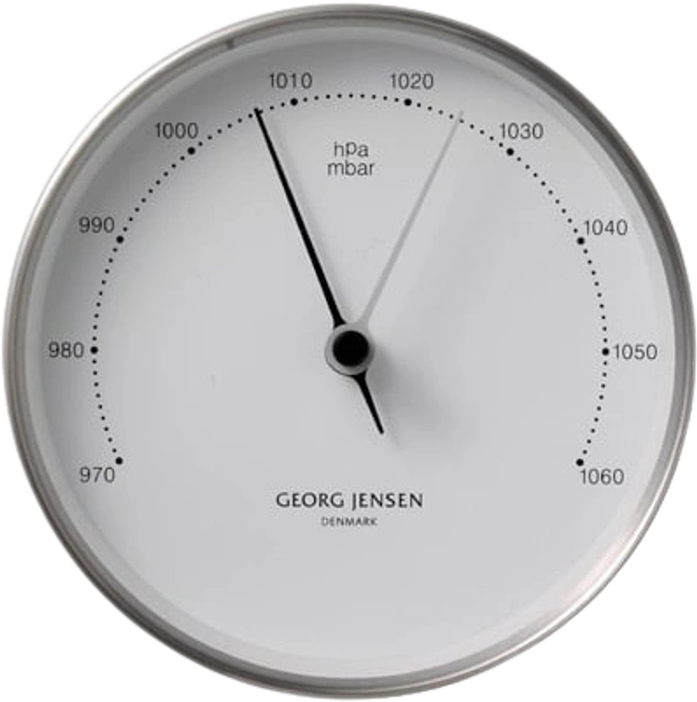 Tilbud på Georg Jensen Henning Koppel barometer stål/ hvid 10 cm fra Kop & Kande til 449,95 kr.